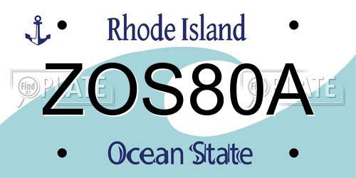 ZOS80A Rhode Island License Plate