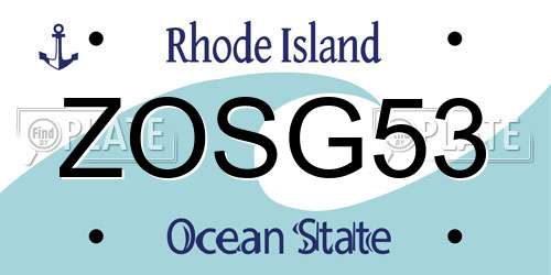 ZOSG53 Rhode Island License Plate
