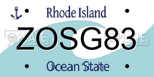 ZOSG83 Rhode Island License Plate