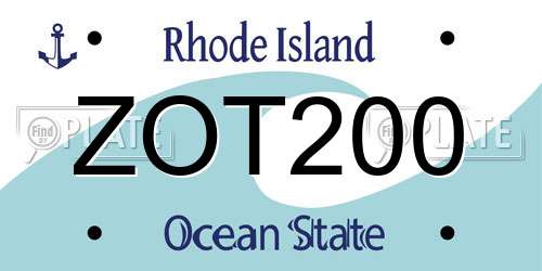 ZOT200 Rhode Island License Plate