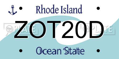ZOT20D Rhode Island License Plate
