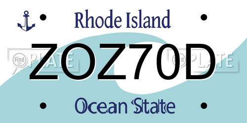 ZOZ70D Rhode Island License Plate