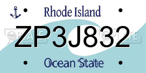 ZP3J832 Rhode Island License Plate