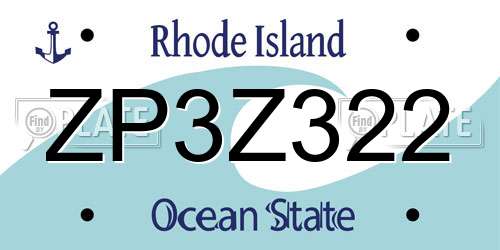 ZP3Z322 Rhode Island License Plate