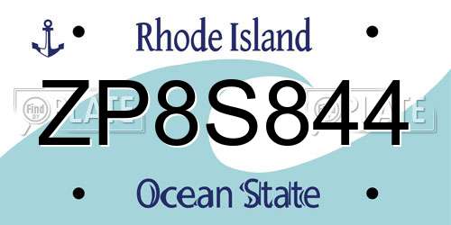 ZP8S844 Rhode Island License Plate