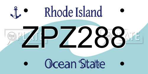 ZPZ288 Rhode Island License Plate
