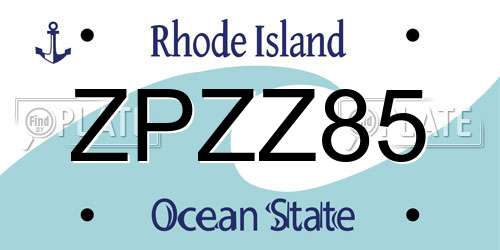 ZPZZ85 Rhode Island License Plate