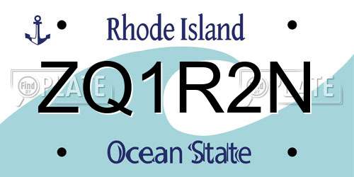 ZQ1R2N Rhode Island License Plate