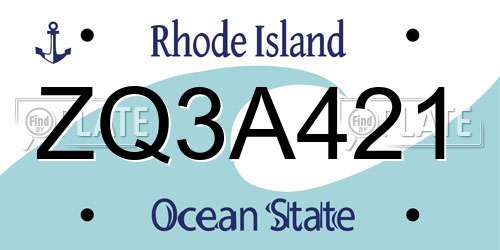 ZQ3A421 Rhode Island License Plate
