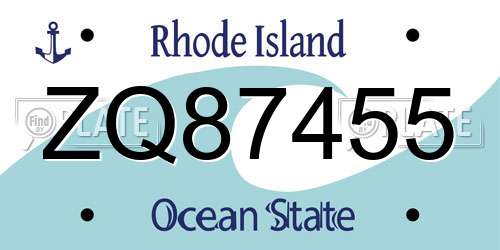 ZQ87455 Rhode Island License Plate
