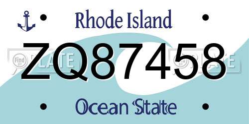 ZQ87458 Rhode Island License Plate