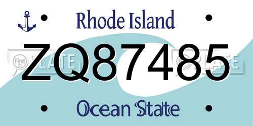 ZQ87485 Rhode Island License Plate