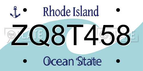 ZQ8T458 Rhode Island License Plate