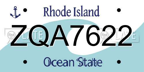 ZQA7622 Rhode Island License Plate