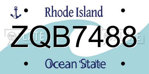 ZQB7488 Rhode Island License Plate