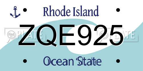 ZQE925 Rhode Island License Plate