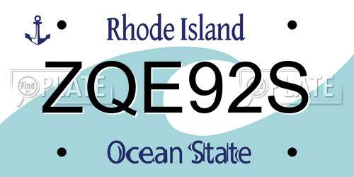 ZQE92S Rhode Island License Plate
