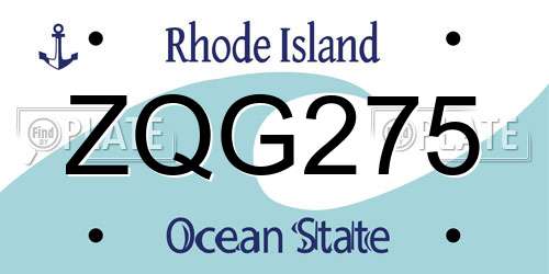ZQG275 Rhode Island License Plate
