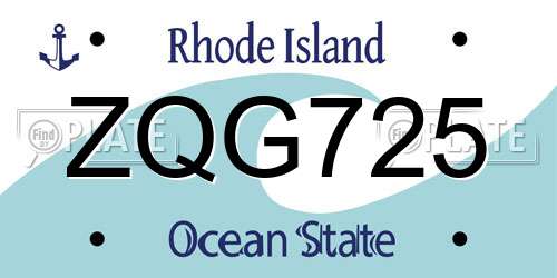 ZQG725 Rhode Island License Plate