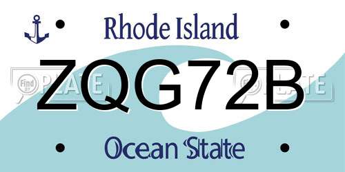ZQG72B Rhode Island License Plate