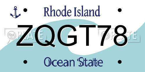 ZQGT78 Rhode Island License Plate