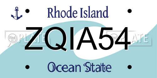ZQIA54 Rhode Island License Plate