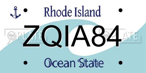 ZQIA84 Rhode Island License Plate