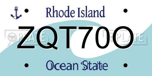 ZQT70O Rhode Island License Plate