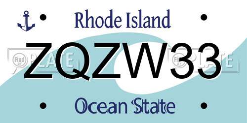 ZQZW33 Rhode Island License Plate