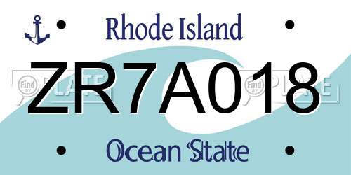 ZR7A018 Rhode Island License Plate