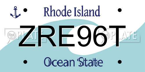ZRE96T Rhode Island License Plate