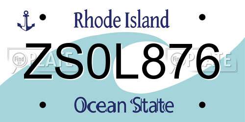 ZS0L876 Rhode Island License Plate