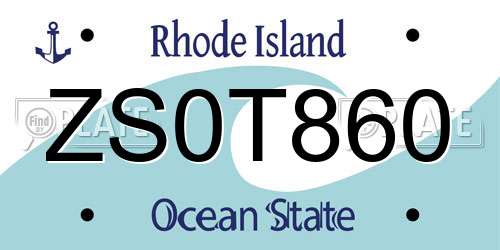ZS0T860 Rhode Island License Plate