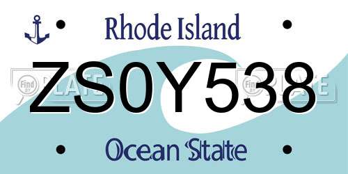 ZS0Y538 Rhode Island License Plate