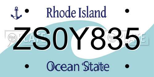 ZS0Y835 Rhode Island License Plate
