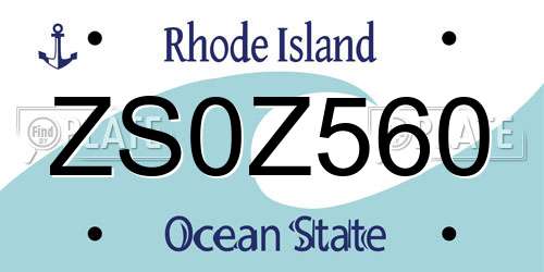 ZS0Z560 Rhode Island License Plate