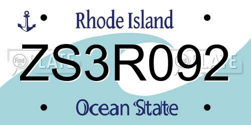 ZS3R092 Rhode Island License Plate
