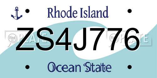 ZS4J776 Rhode Island License Plate