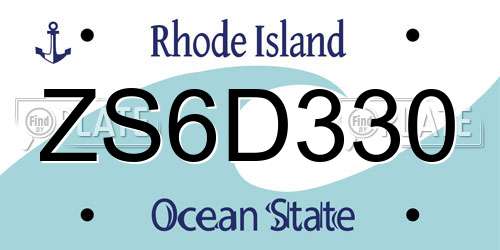 ZS6D330 Rhode Island License Plate