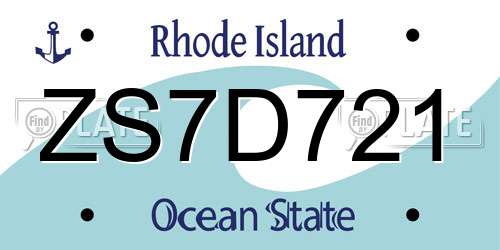 ZS7D721 Rhode Island License Plate