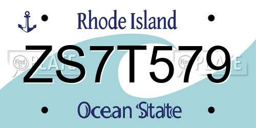 ZS7T579 Rhode Island License Plate