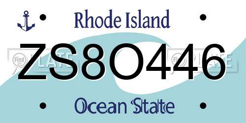 ZS8O446 Rhode Island License Plate