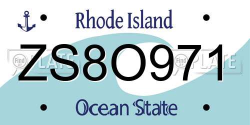 ZS8O971 Rhode Island License Plate