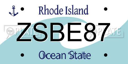 ZSBE87 Rhode Island License Plate