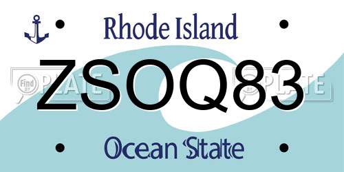 ZSOQ83 Rhode Island License Plate
