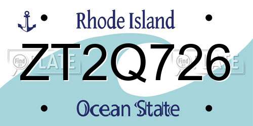 ZT2Q726 Rhode Island License Plate