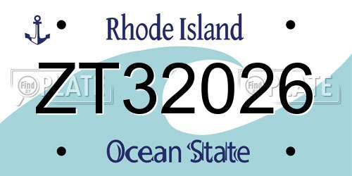 ZT32026 Rhode Island License Plate