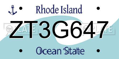 ZT3G647 Rhode Island License Plate