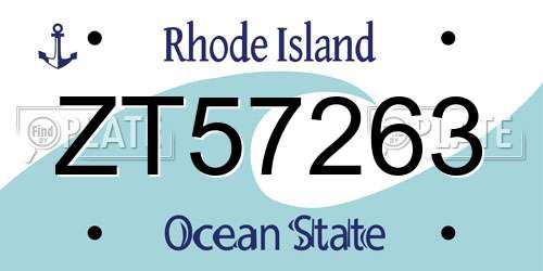 ZT57263 Rhode Island License Plate