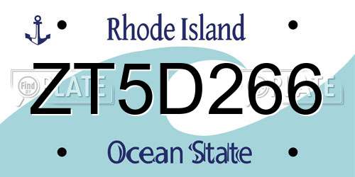 ZT5D266 Rhode Island License Plate